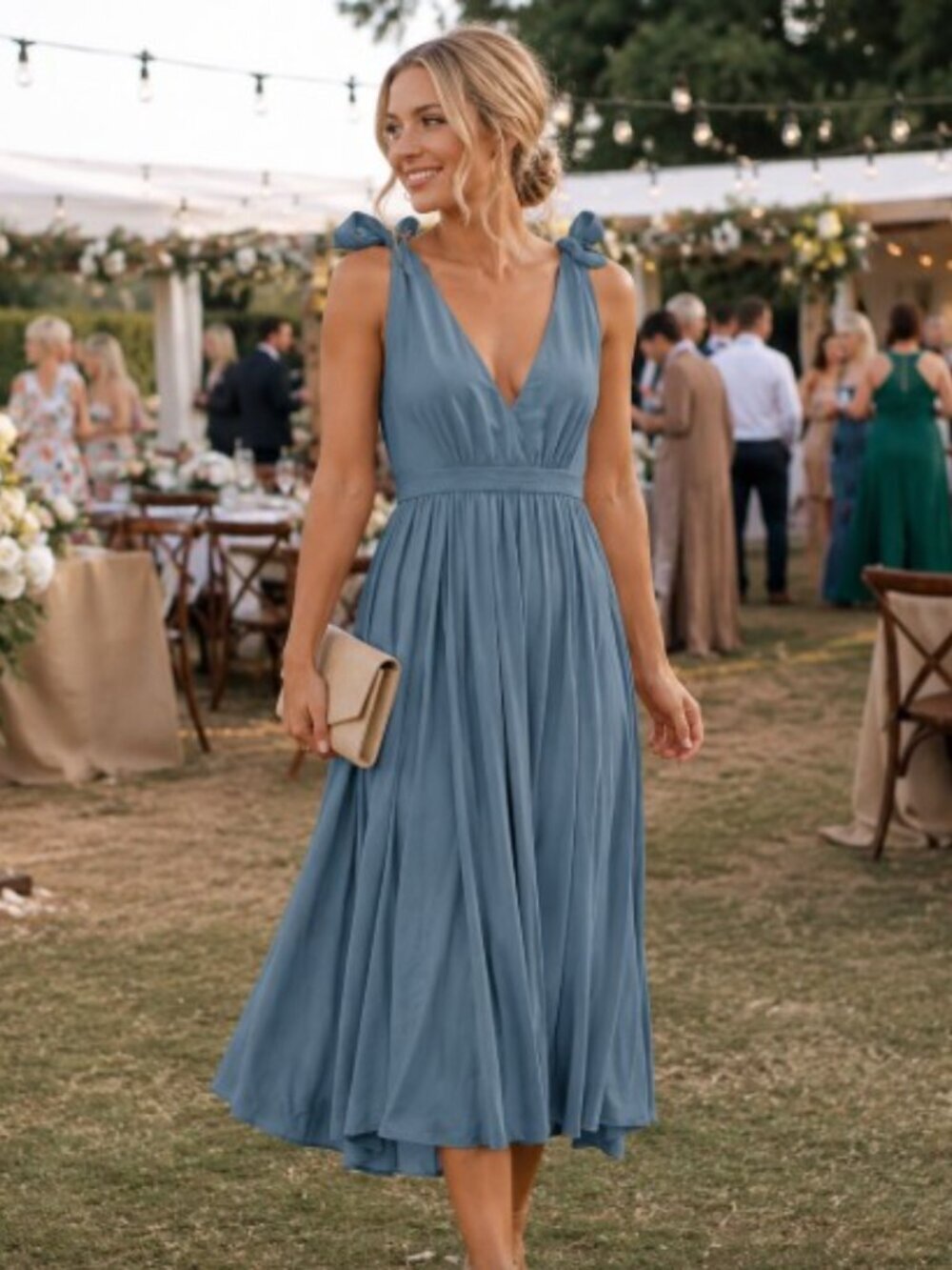 Avec Les Filles Forest Green Tie Flowy Autumn Wedding Guest Dress